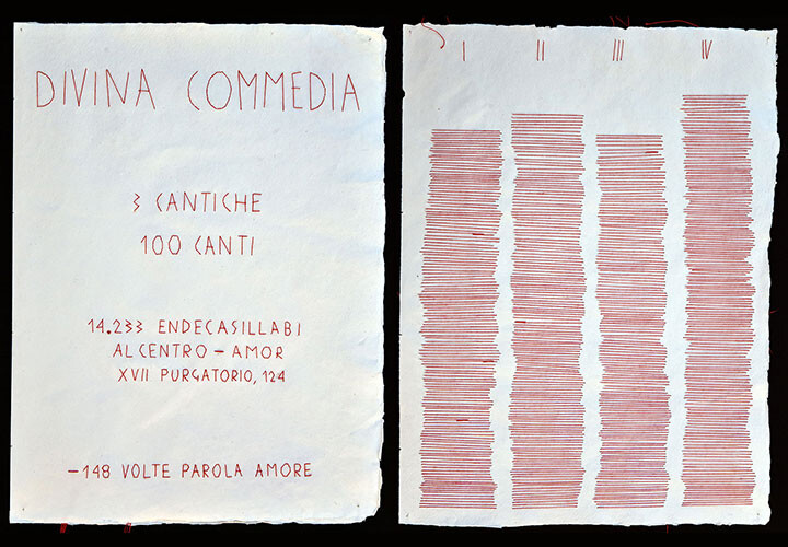 CANTI INVERSI della Divina Commedia, 2020-2021 / carta artigianale, filo / 31x43x3 cm / ph. Marcello Santini
